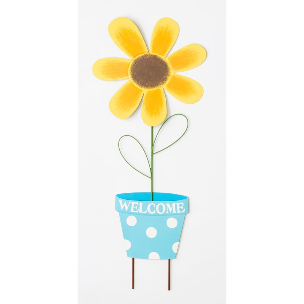 29" Metal Yellow Daisy in Flower Pot Garden Stake And Sign