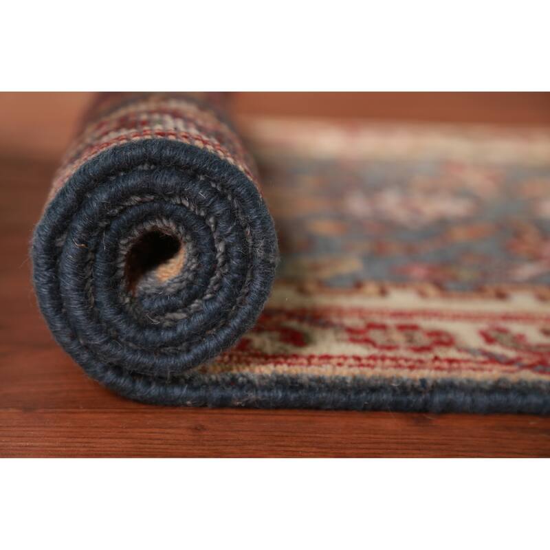 Hand Knotted Oriental 100% Wool Carpet Traditional Geometric Greys & Charcoal Heriz (serapi) Runner Rug - 8' 2'' X 2' 6''