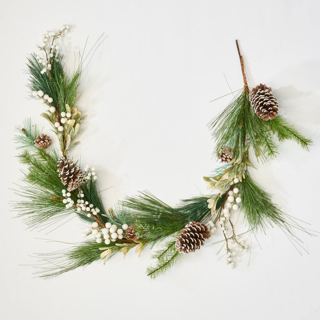 60" White Berries Cone Needle Garland - Multicolor
