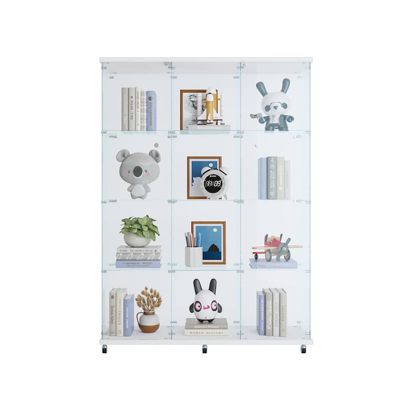 3 Door Glass Cabinet Glass Display Cabinet with 4 Shelves