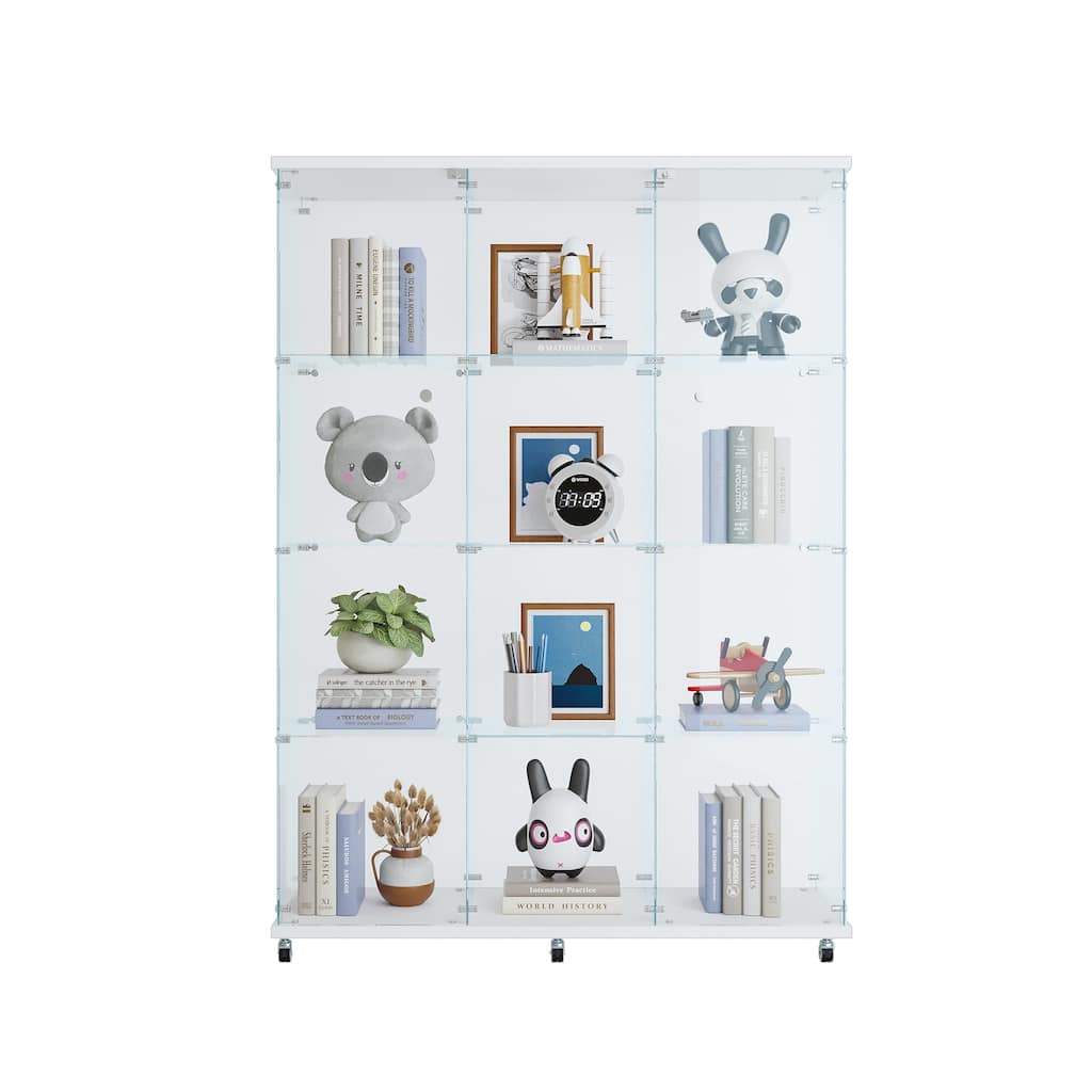 3 Door Glass Cabinet Glass Display Cabinet with 4 Shelves