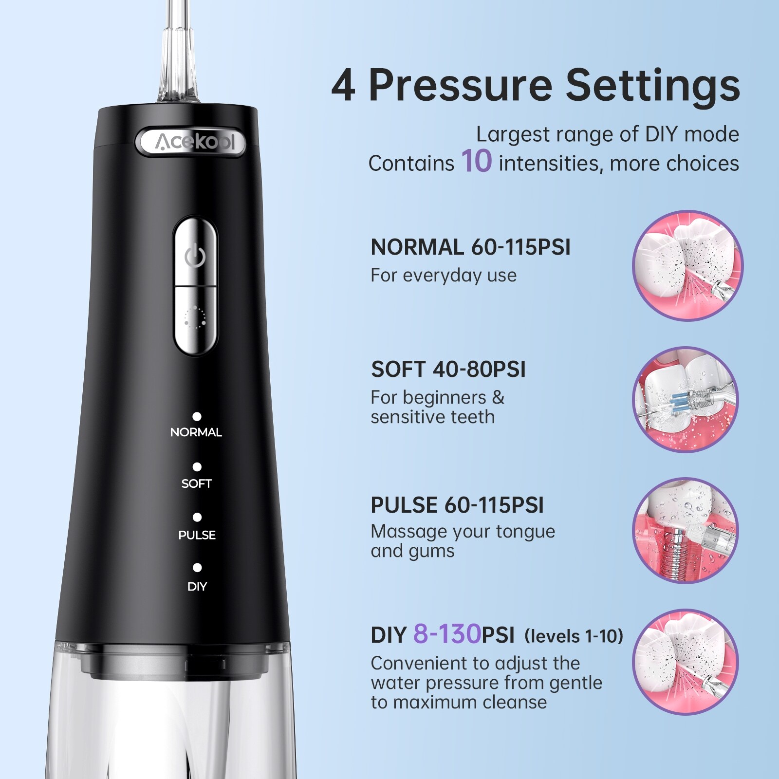H2ofloss Portable Oral Irrigators 8 Jet Tips Rechargeable Water