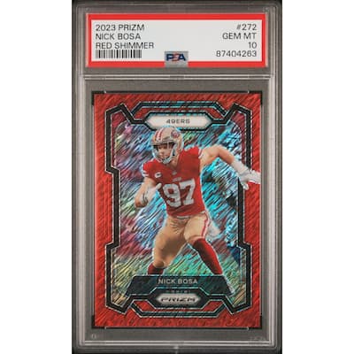 Nick Bosa 2023 Panini Prizm Red Shimmer Football Card #272 Graded PSA 10 18/35 Cert # 87404263 - 8' x 11'