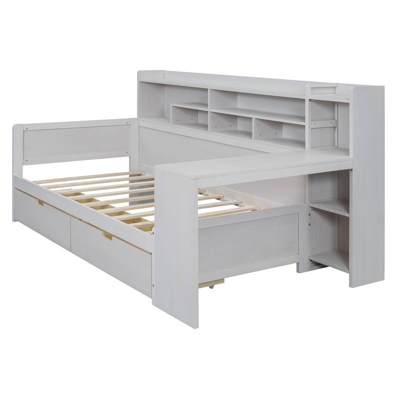 Bed with Two Storage Drawers and Study Desk