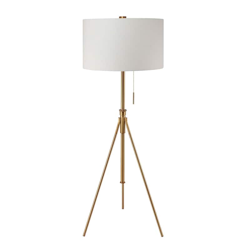 Vintage Look 1pc Floor Lamp Brushed Steel Tripod Legs Unique High Lamp Pull Switch 57"H - Brushed Gold