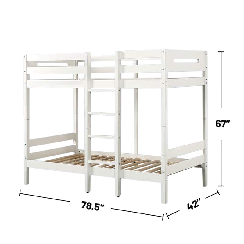 Wooden Twin over Twin Bunk Bed in White Finish