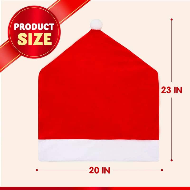 4 Pcs Christmas Chair Cover, Red Santa Hat Chair Slipcovers for Christmas Holiday Festival Decoration