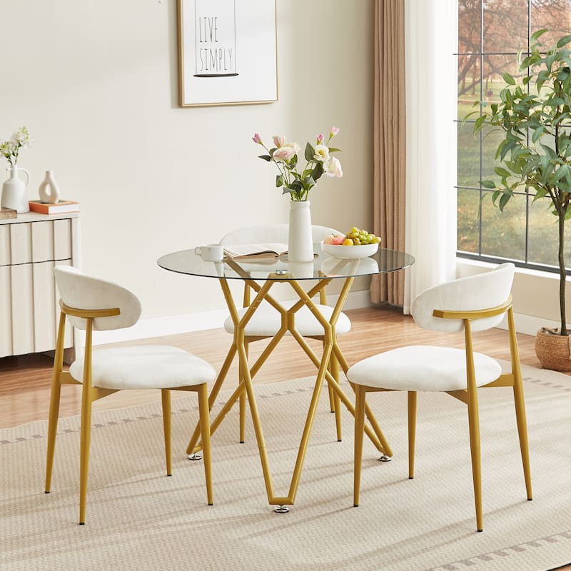 35.4-Inch Round Tempered Glass Dining Table, Suitable For 1-4 People, Space-Saving Small Kitchen Dining Table - Gold