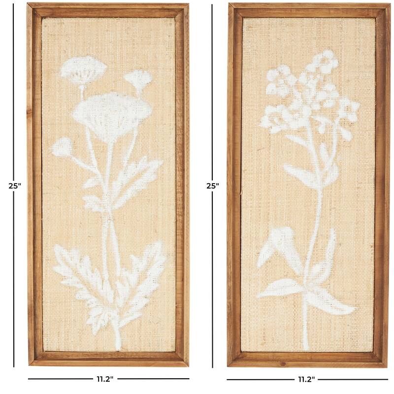 Wood Floral Textured Home Wall Decor with White Painted Accents - Set of 2 Cream - Roche River Decor