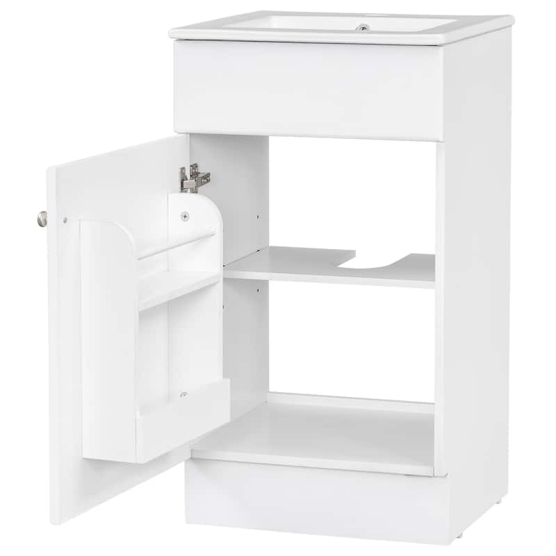 18" Bathroom Vanity With Sink, Vanity Cabinet With Door Shelf And Adjustable Shelf, White