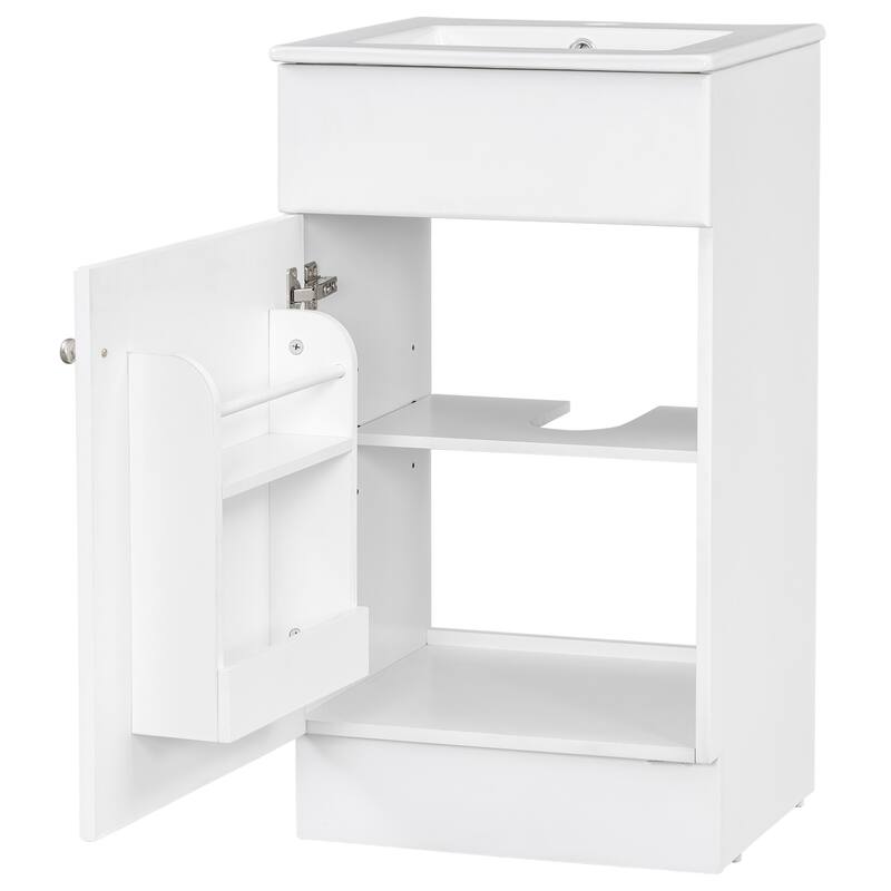Anmytek 18 Inch White Bathroom Vanity with Sink Door Shelf and Adjustable Shelf