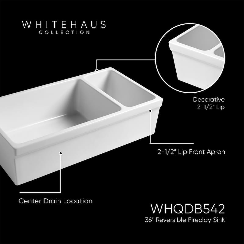 Whitehaus 36" Quatro Alcove Double Basin Reversible Fireclay Farm