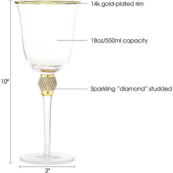 Berkware Elegant Sparkling Studded Long Stem Rose Glass with Gold or Silver Rim