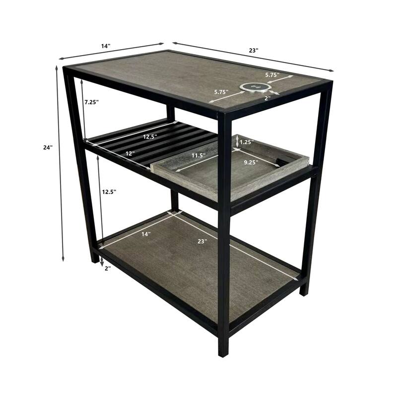 Bamboo & Steel Frame Nightstand/End Table with Wireless USB Charger