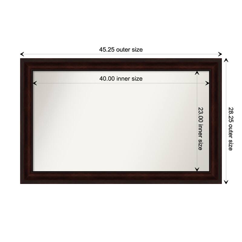 Coffee Bean Brown Framed Non-Beveled Custom Wall Mirror, Bathroom Vanity Mirror - Outer Size: 45.25 x 28.25
