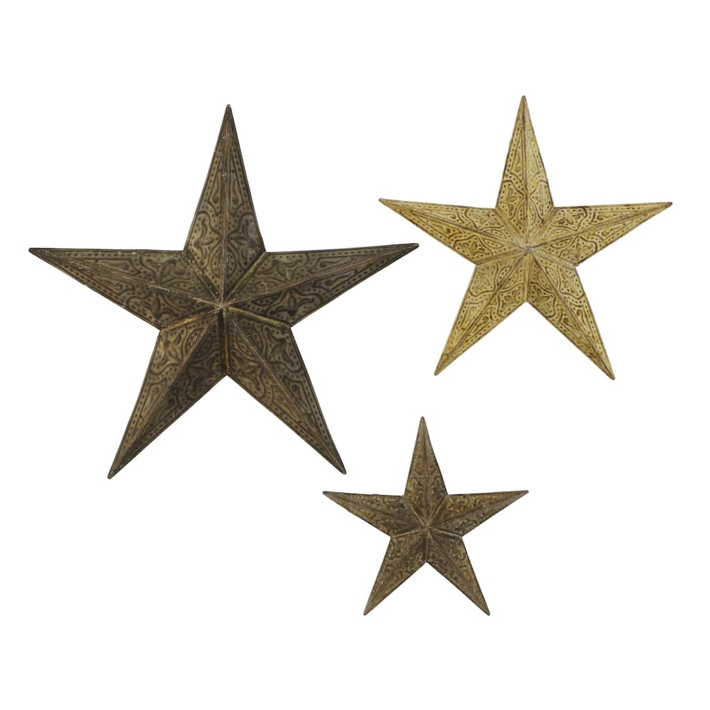 Metal Star Indoor Outdoor Home Wall Decor - Set of 3 Brown - Roche River Decor