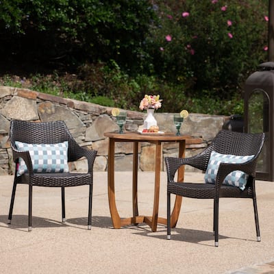 Clement Outdoor 3 Piece Wicker Bistro Set by Christopher Knight Home