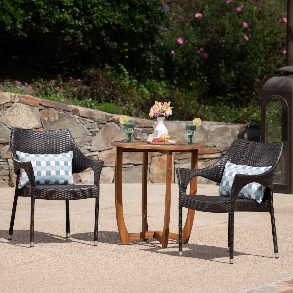 Clement Outdoor 3 Piece Wicker Bistro Set by Christopher Knight Home