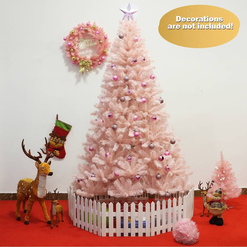 Gymax 6ft/ 7ft Pink Classic Pine Christmas Tree Artificial Hinged - See Details - 7 Foot