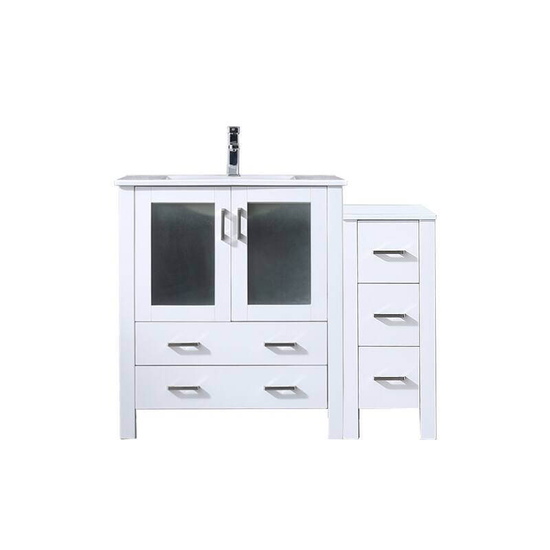 Volez Bath Vanity with Side Cabinet, Ceramic Top & Sink