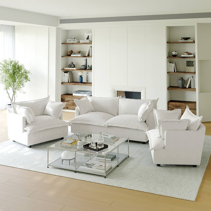 Comfy Cloud Oversized Chenille Modular Sectional Sofa Armchair Set - Beige