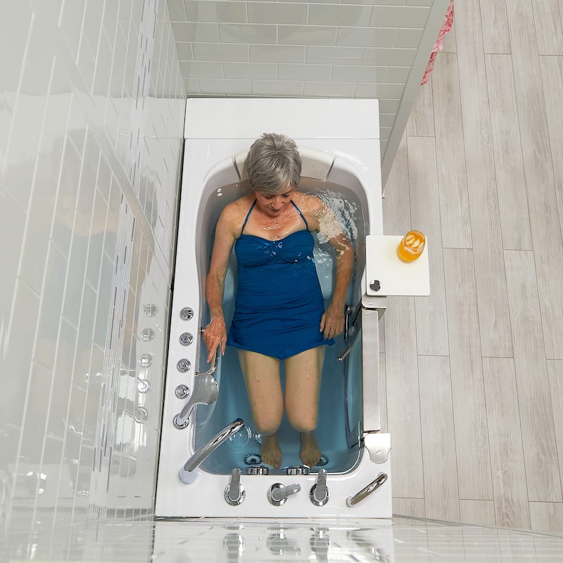 Ella Royal 32"x52" Acrylic Hydro Massage Walk-In Bathtub with Inward Swing Door, 5 Piece Fast Fill Faucet, 2" Dual Drain