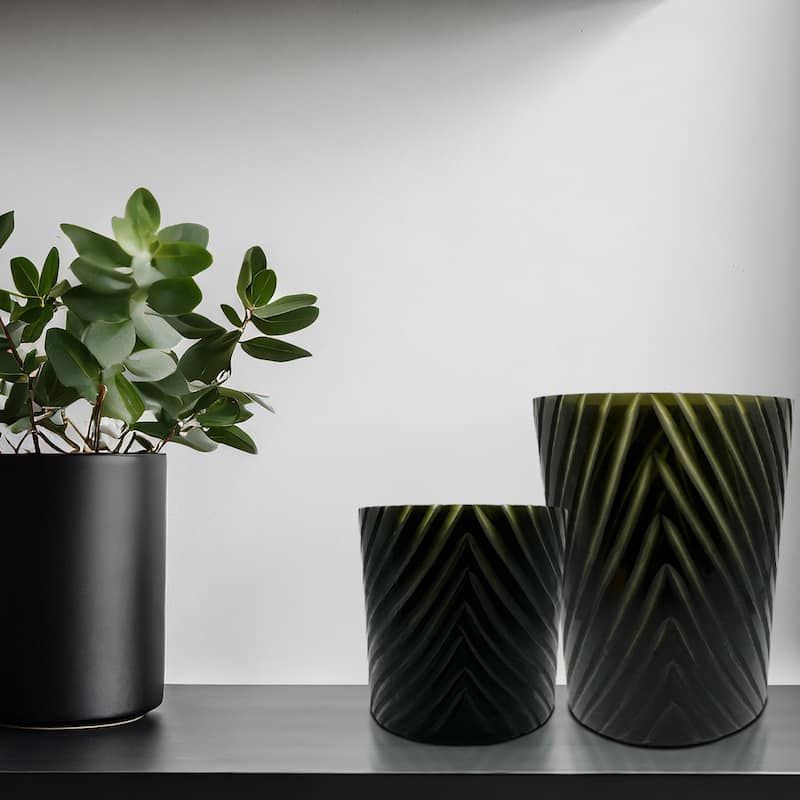 Set of 2 Decorative Handmade Glass Modern Art Vase in Black