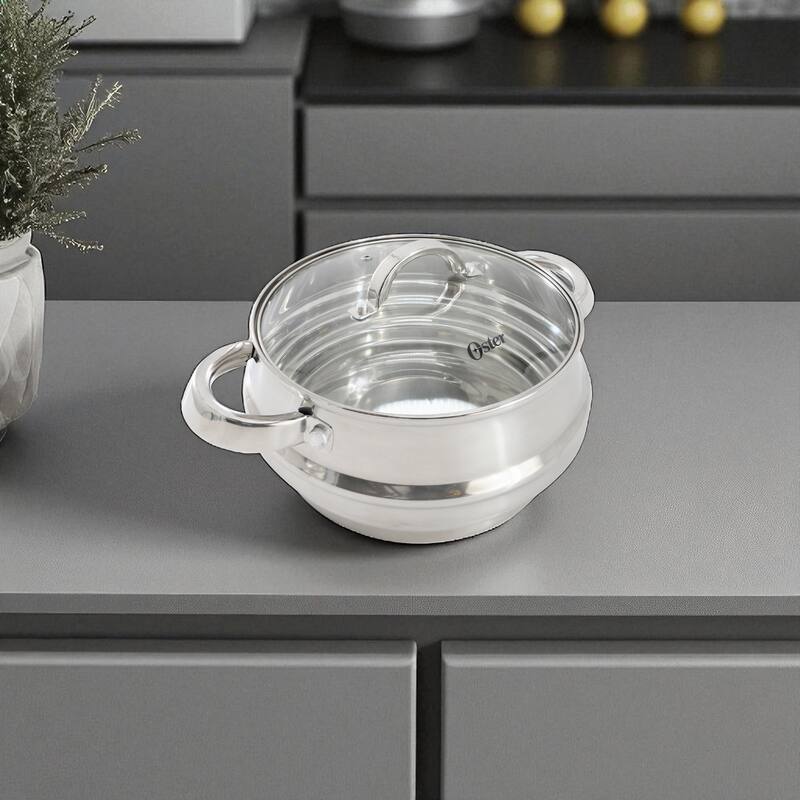 Oster Sangerfield 8 Inch Universal Stainless Steel Double Boiler with Tempered Glass Lid - 8-Inch