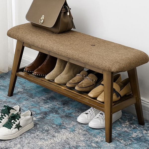 2-tier Bamboo Shoe Rack Bench Entryway Storage Bench - On Sale - Bed ...