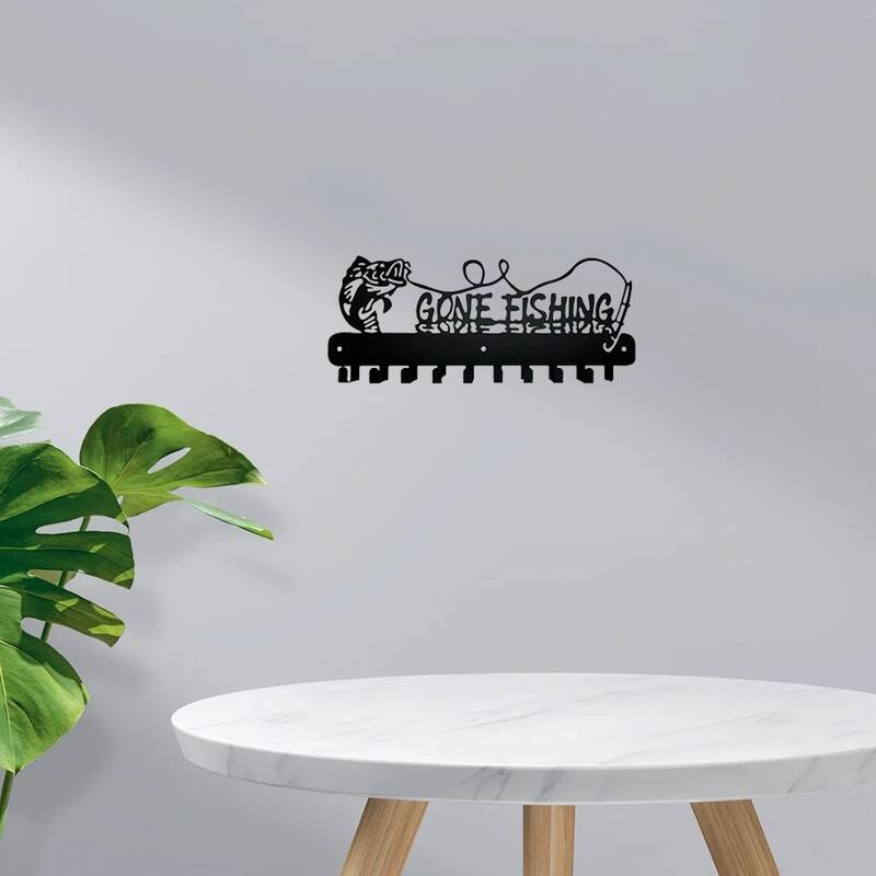 Black Metal Fish Shaped Key Rack with Wall Hook for Coastal Kitchens and Entryways - 11.81”L x 12.2”H