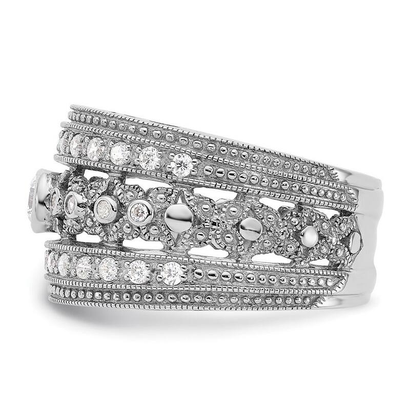 Curata 925 Sterling Silver Solid Polished Open back Rhodium Plated With CZ Cubic Zirconia Simulated Diamond Ring