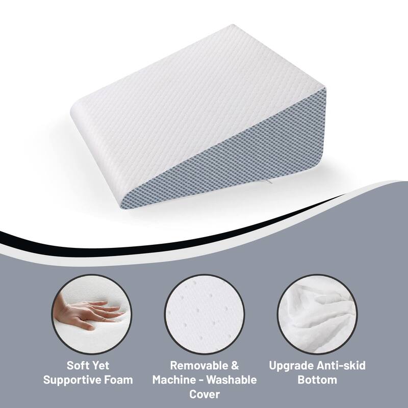 12-Inch Bed Wedge Pillow with High Density Foam, Stylish Chic Jacquard Cover, Wedge Pillow for Sleeping, Reading, White