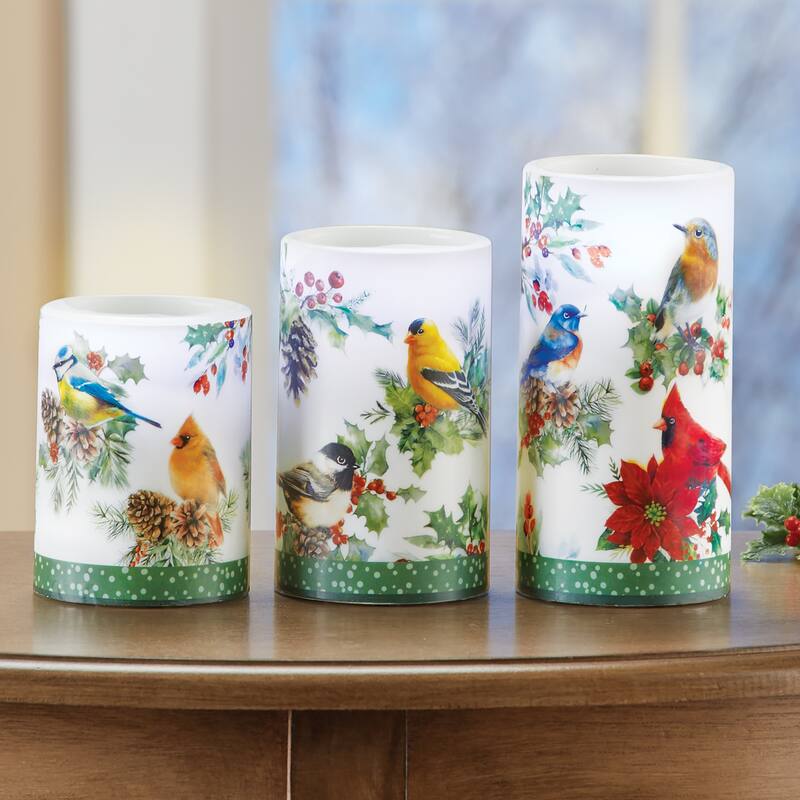 LED Lighted Realistic Winter Birds 3-Piece Candle Set - 10.750 x 7.630 x 4.380 - White