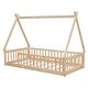 preview thumbnail 8 of 7, Natural Twin Size Pine Wood Tent-shaped Floor Teepee Bed with Guardrails, Slats and Rood
