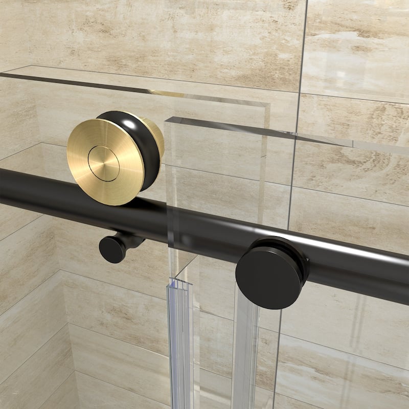 60 in. W x 74 in. H Single Sliding Frameless Shower Door in Matte Black Finish with Clear Tempered Glass - 60" x 74"