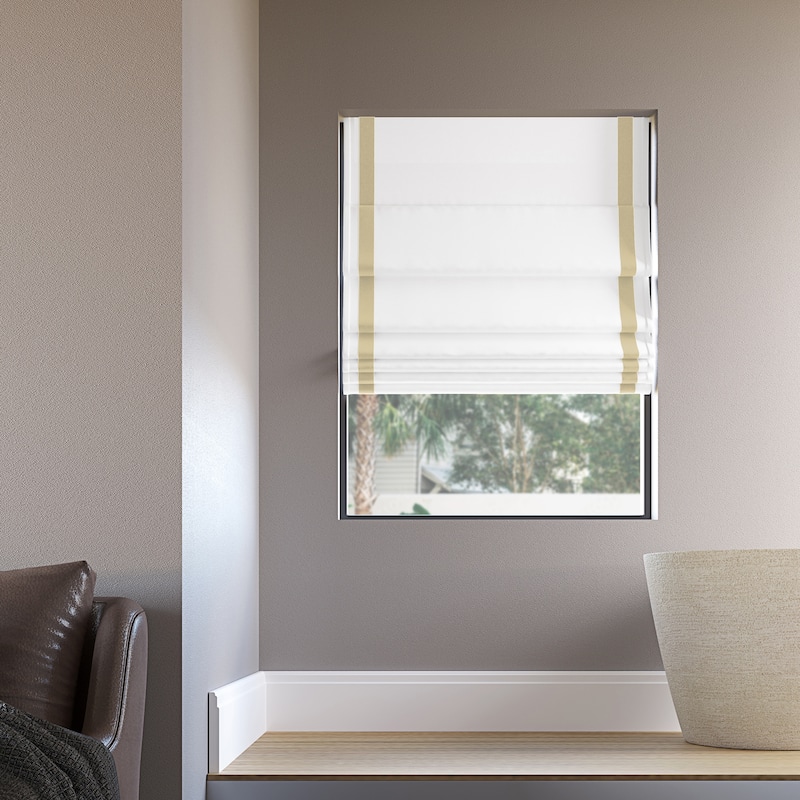 Sun Zero Olander Ribbon Border Total Blackout Cordless Roman Shade