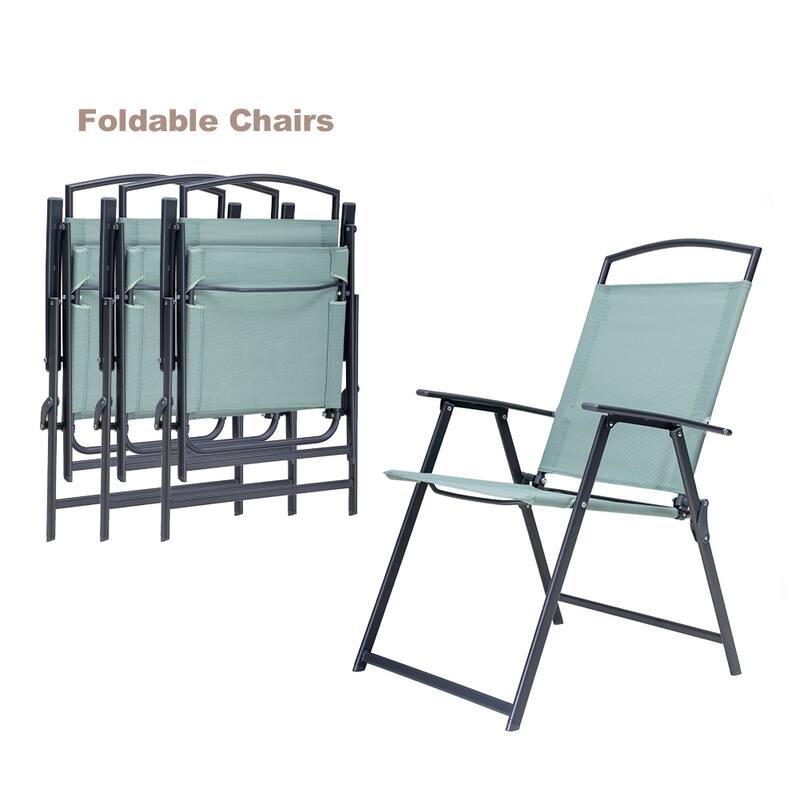 Outdoor 5-piece Patio Dining Set Folding Chairs and Glass Table with Umbrella Hole - See the specifications