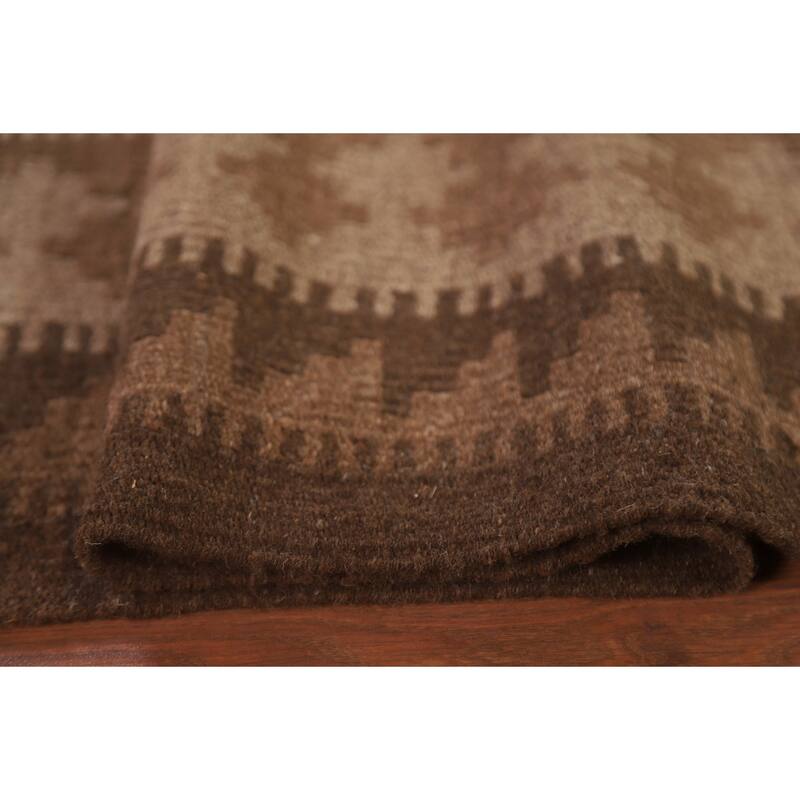 Hand Woven Oriental 100% Wool Carpet Southwestern Geometric Brown Kilim Area Rug - 9' 9'' X 6' 9''