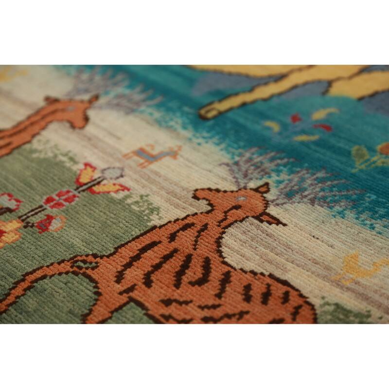 Hunting Animals Kazak Oriental Foyer Rug Hand-Knotted Wool Carpet - 2'0"x 3'0"