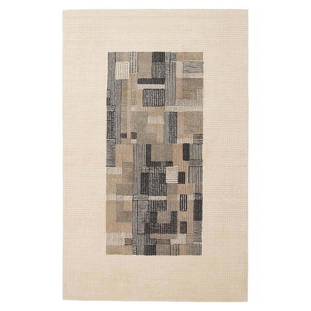 ECARPETGALLERY Hand Tufted Timeless Khaki Wool Rug - 5'0 x 8'0