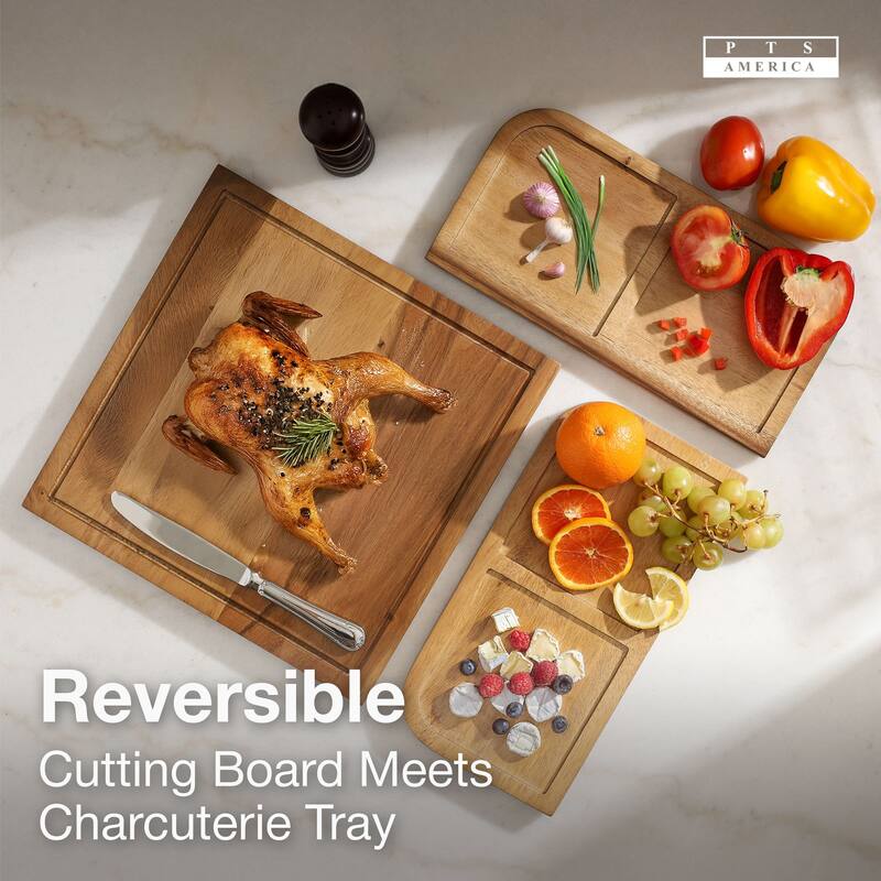 Sango Atelier Acacia Wood 3-Piece Stackable Cutting Board Set- Small & Large Kitchen Chopping Boards for Meat & Vegetables