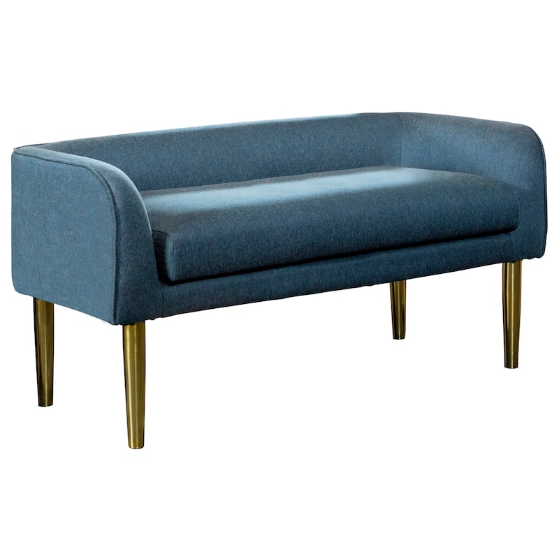 Mid Century Modern Design Blue Upholstered Accent Bench