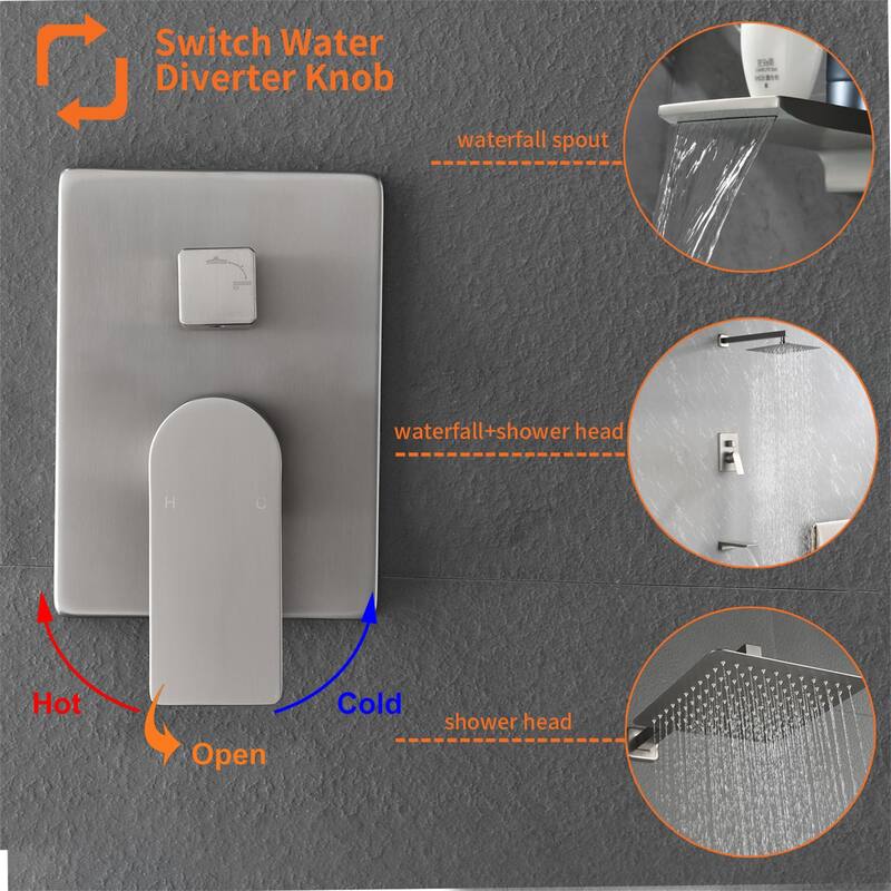 10 Inch Wall Mount Shower System with Waterfall Tub Spout Modern Rainfall Tub Shower Faucet With Rough-in Valve