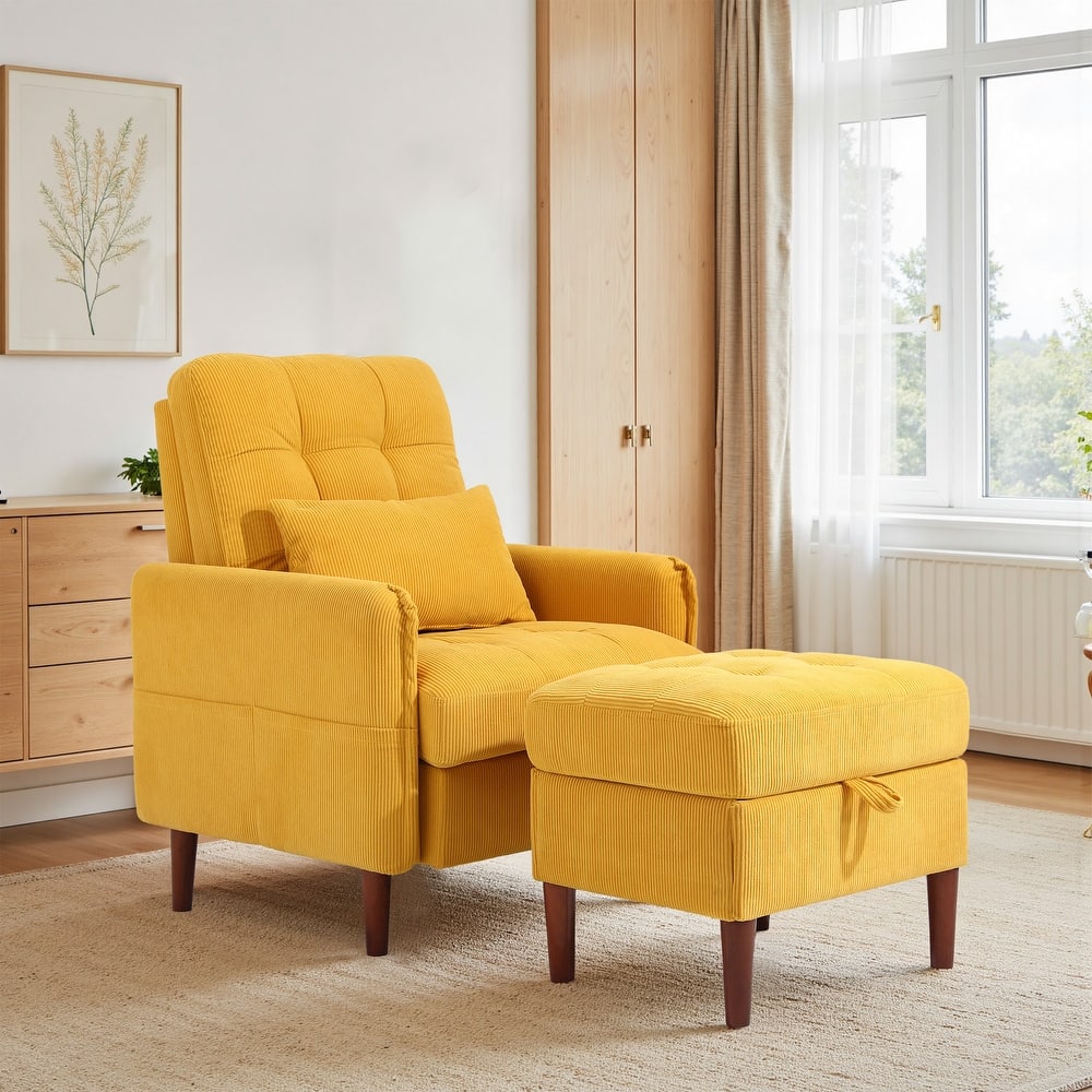 Adjustable Backrest Lounge Accent Chair Set with Storage Ottoman