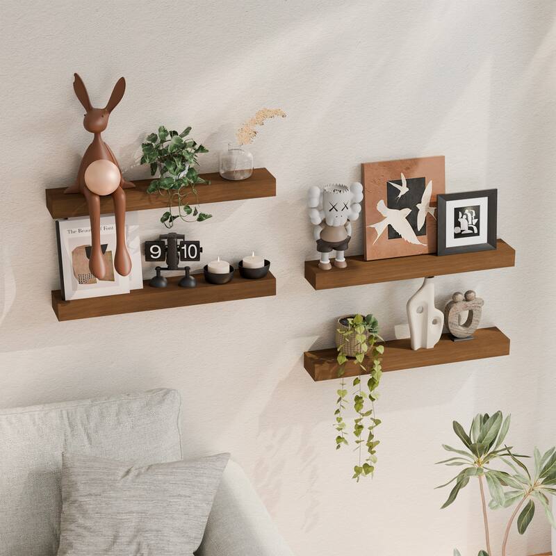 Set of 4 Wooden Floating Wall Shelves for Bathroom, Kitchen, Living Room