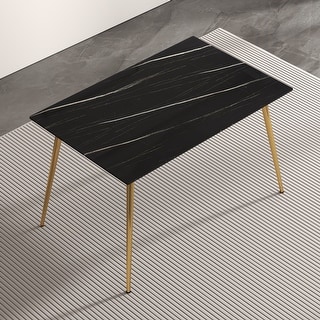 Modern Minimalist Rectangular Black Imitation Marble Dining Table - Bed ...