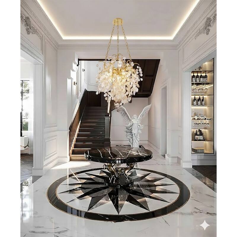 10 Light Gold Aluminum Chandelier With Clear Glass Accents