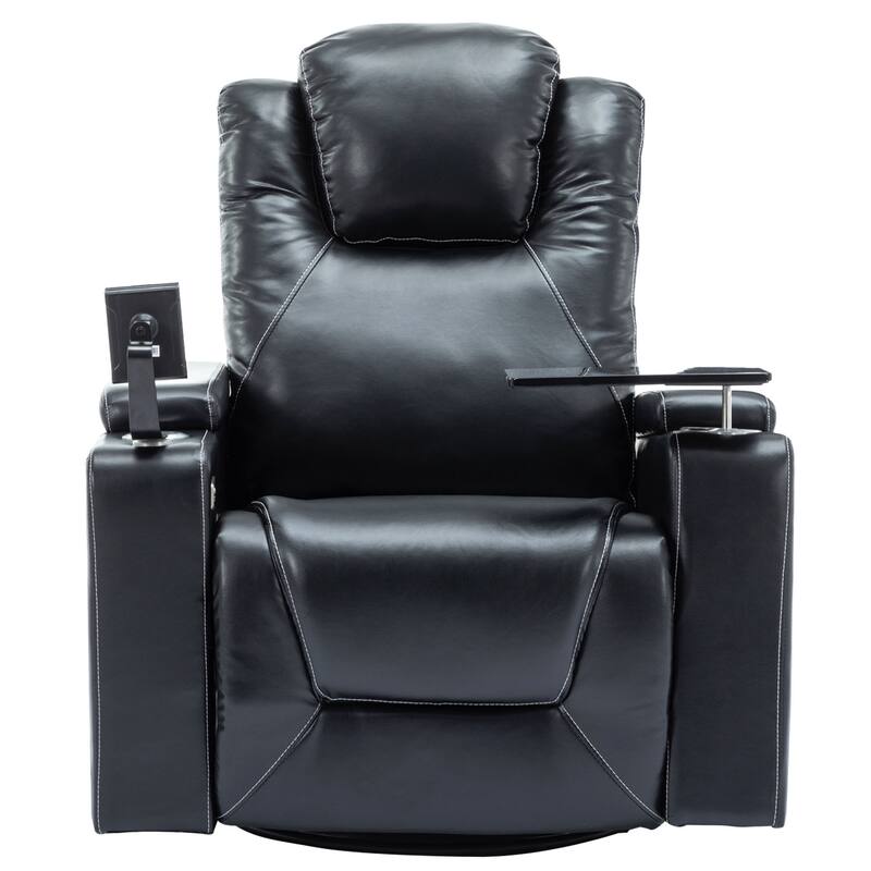 270 Degree Swivel PU Leather Power Recliner Individual Seat Home Theater Recliner with Surround Sound， Removable Tray Table