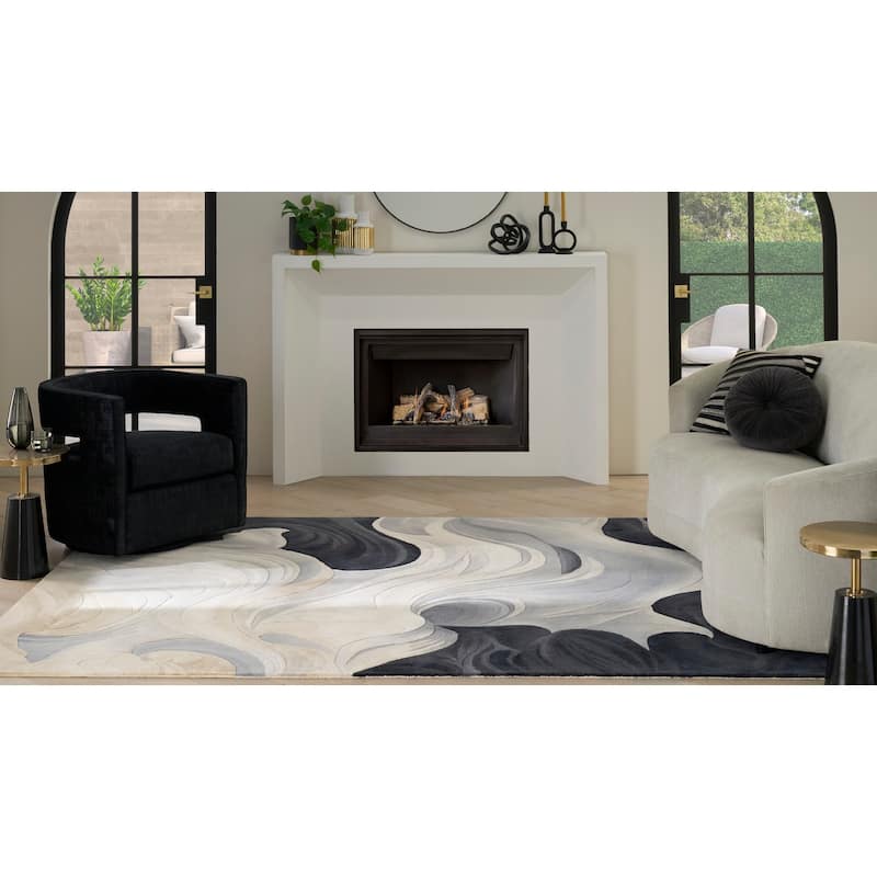 Nourison Prismatic Ivory Black Abstract Chic Hand-Tufted Indoor Rug