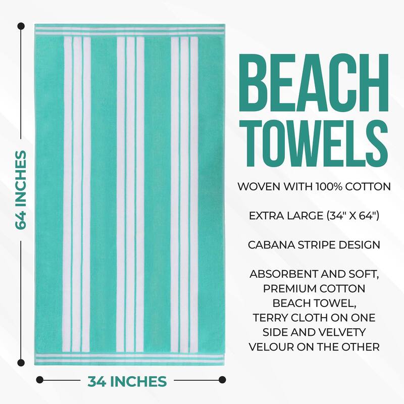 Superior Striped Large Oversized Cotton Beach Towel - Set of 2